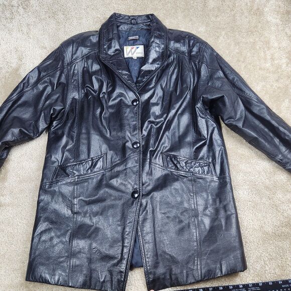 Leather by Wilsons Mens Black Medium Vintage Leather Coat With Pockets Long